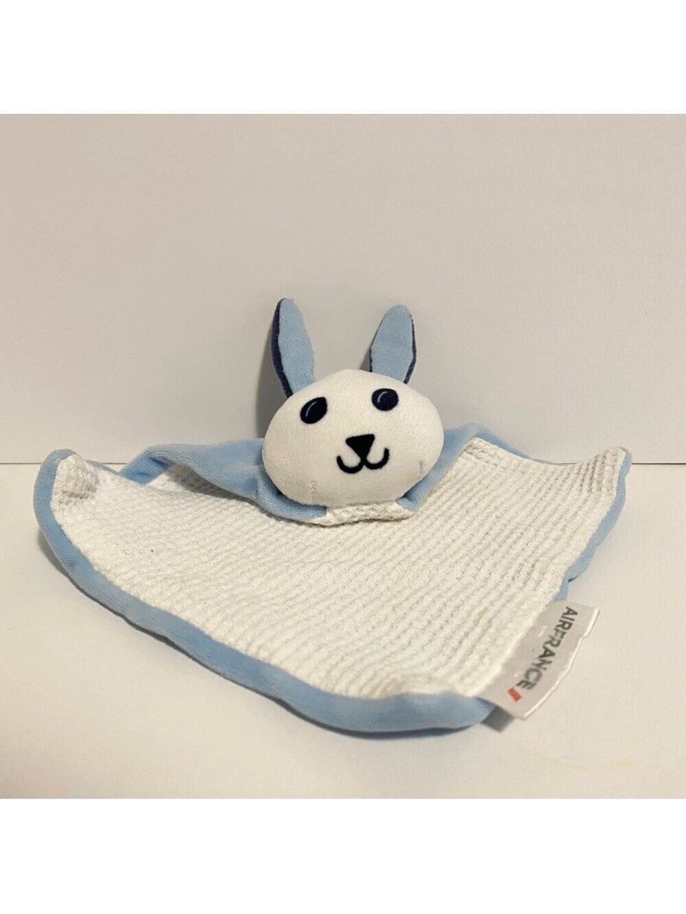 Air France Bunny Lovey Blue White Waffle Security Blanket Blankie Baby Boy Girl